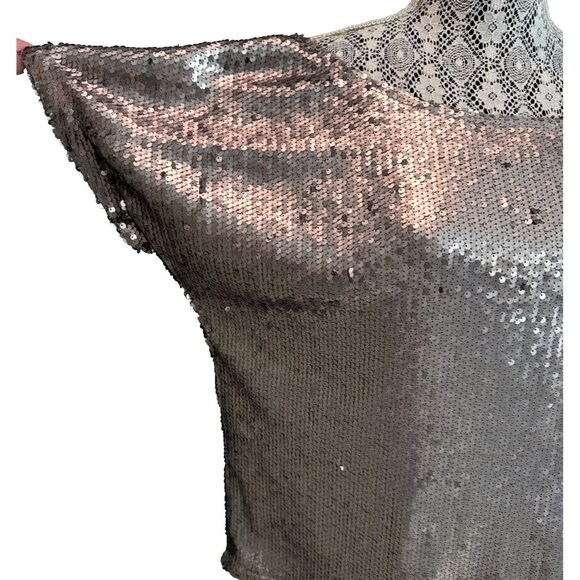 Hayden Los Angeles Fully Silver Sequined Short Sleeve Blouse Size Small 1920 - Picture 7 of 12